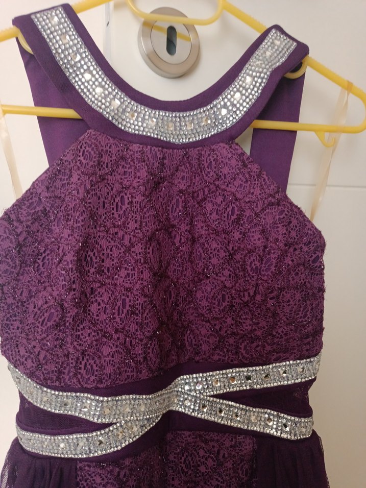 Mor Dantel Detaylı Uzun Abiye Elbise kız çocuk - Görsel 3