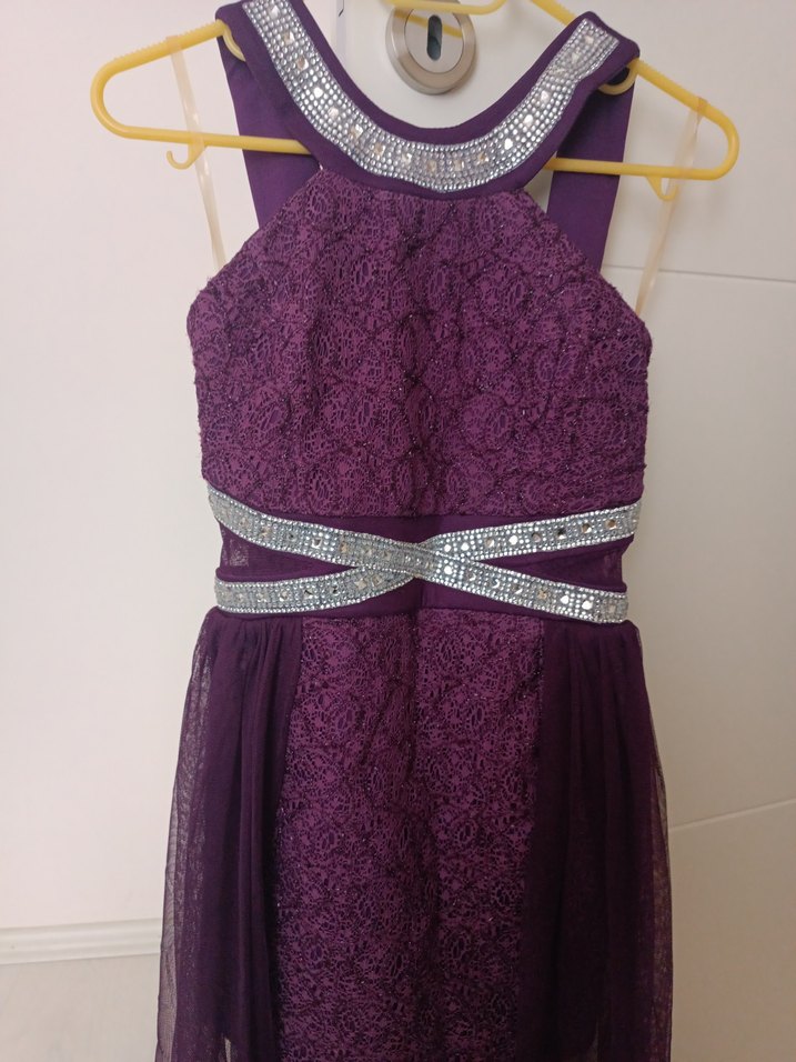 Mor Dantel Detaylı Uzun Abiye Elbise kız çocuk - Görsel 4