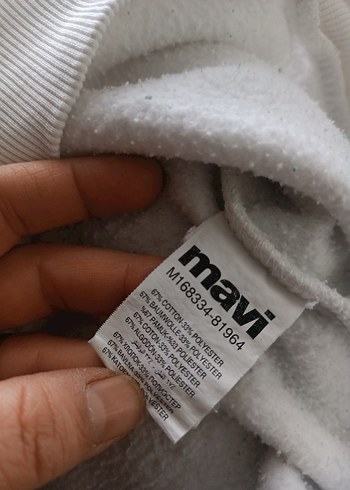 Mavi Baskılı Beyaz Kapüşonlu Sweatshirt - Görsel 4