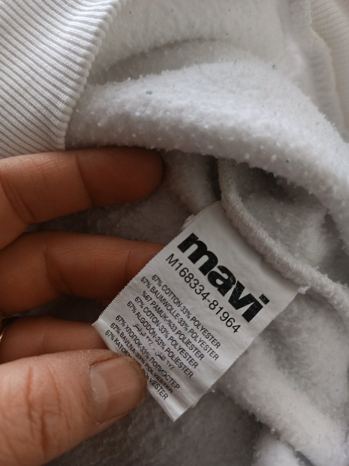 Mavi Baskılı Beyaz Kapüşonlu Sweatshirt - Görsel 4