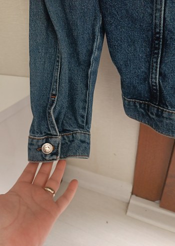 Kız çocuk Koyu Mavi Düğmeli Denim Ceket - Görsel 4