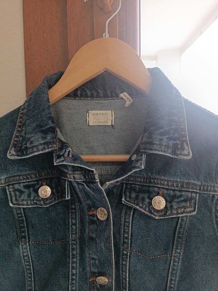 Kız çocuk Koyu Mavi Düğmeli Denim Ceket - Görsel 3