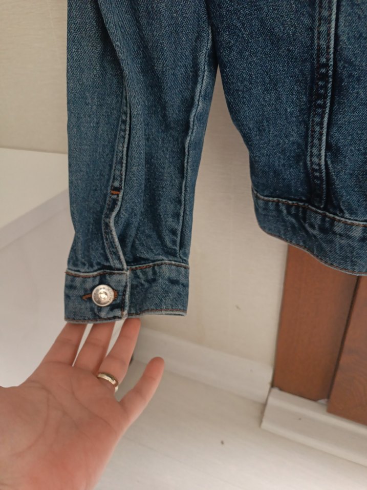 Kız çocuk Koyu Mavi Düğmeli Denim Ceket - Görsel 4