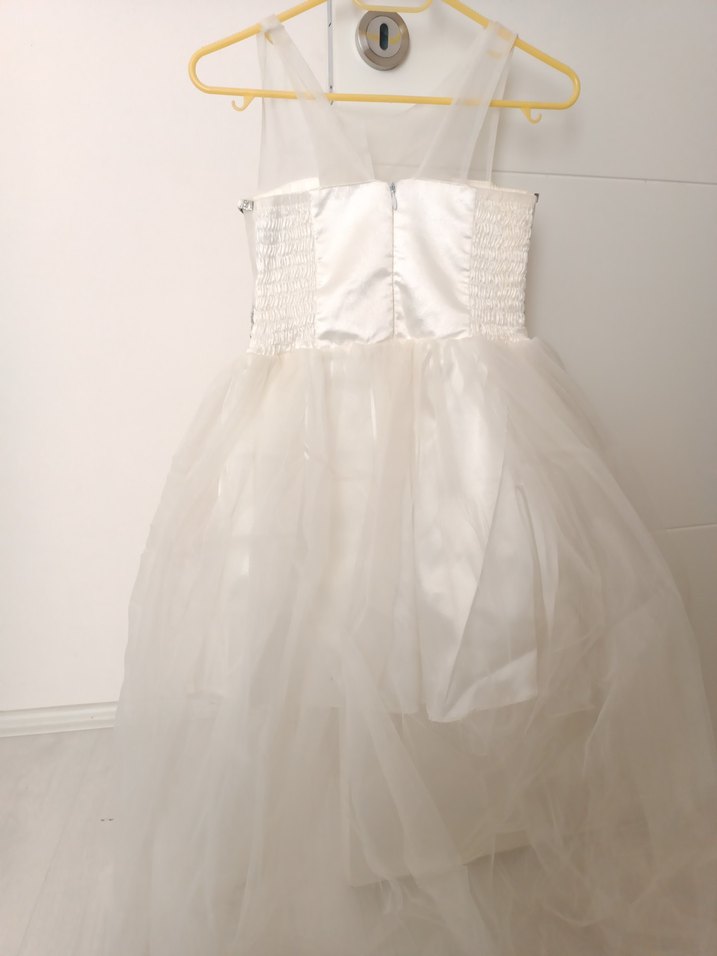 Kız çocuk Beyaz Straplez Uzun Mini Gelinlik - Görsel 3