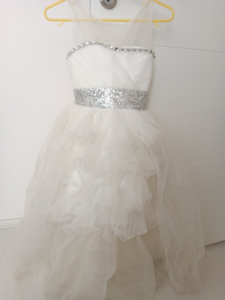 Kız çocuk Beyaz Straplez Uzun Mini Gelinlik - Görsel 2