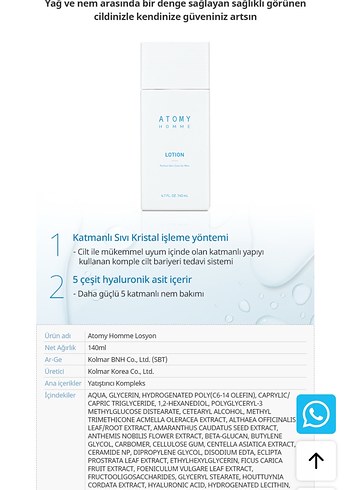Beden Atomy ERKEK Homme Güçlü Nemlendirici Cilt Bakımı