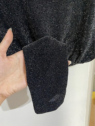 s Beden siyah Renk Parlak Crop Bluz
