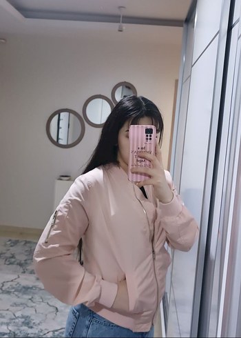 Lolita coquette toz pembe bomber ceket - Görsel 2