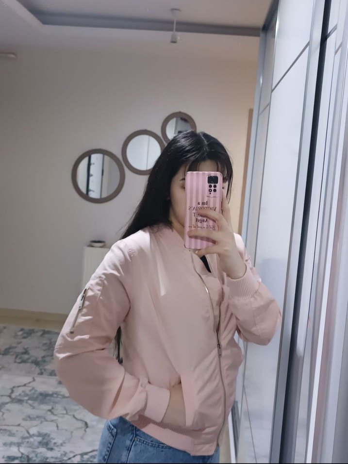 Lolita coquette toz pembe bomber ceket - Görsel 2