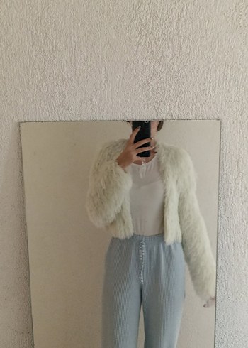 uzun kollu örme peluş ceket