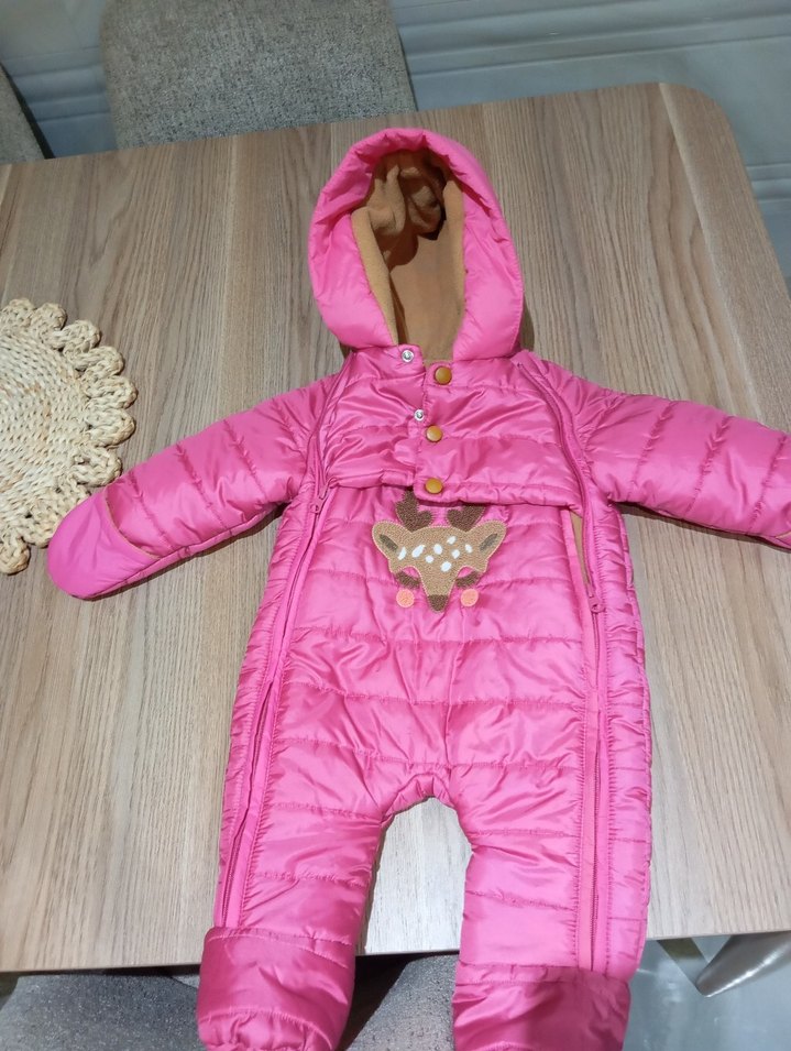 Nakışlı Pembe Bebek Kayak Tulumu - Görsel 2