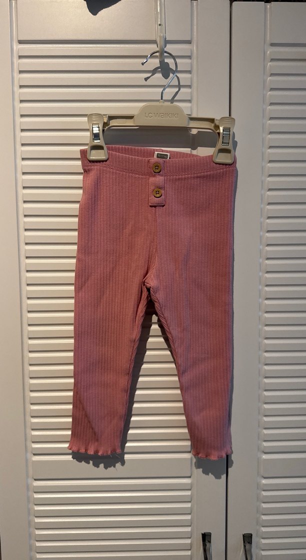 Düğmeli Pembe Kız Çocuk Tayt - Görsel 3