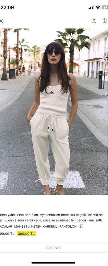 Zara Paçaları Manşetli Keten Karışımlı Pantolon
