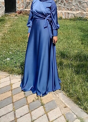 Abiye Mavi Saten Abiye