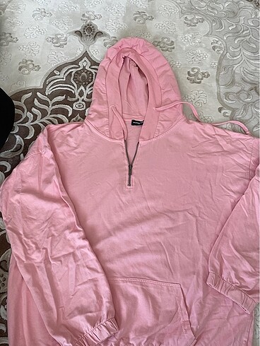 Pembe fermuarlı sweat