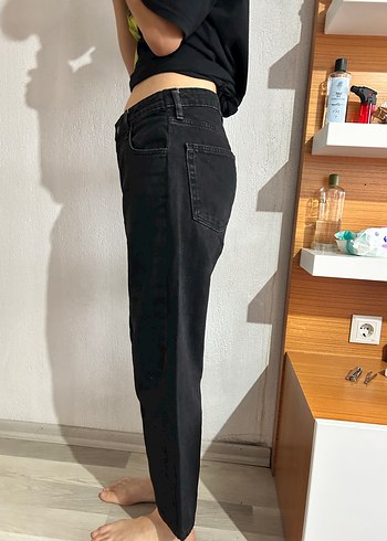 Siyah Rahat Kesim Midi Kadın Kot Pantolon - Görsel 2