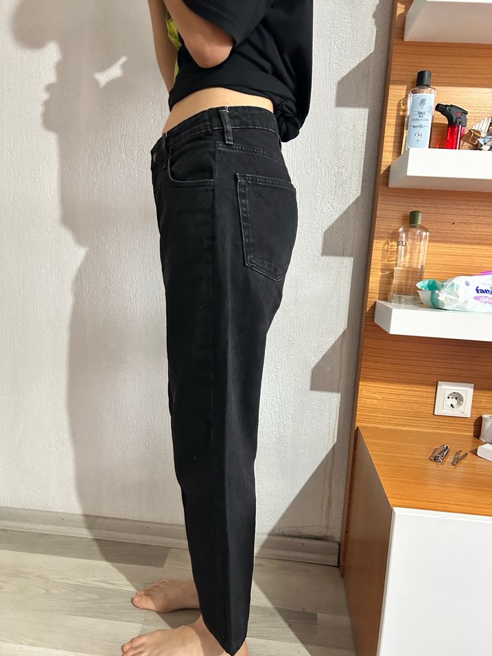 Siyah Rahat Kesim Midi Kadın Kot Pantolon - Görsel 2