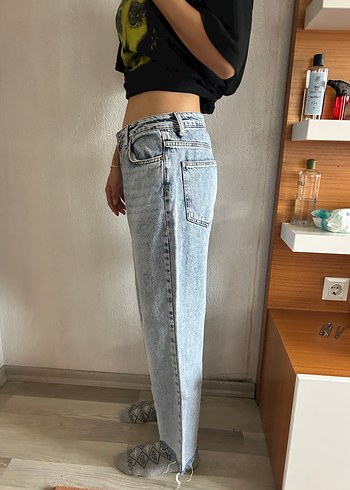 Gri Mavi Bağlama Desenli Salaş Kadın Kot - Görsel 2