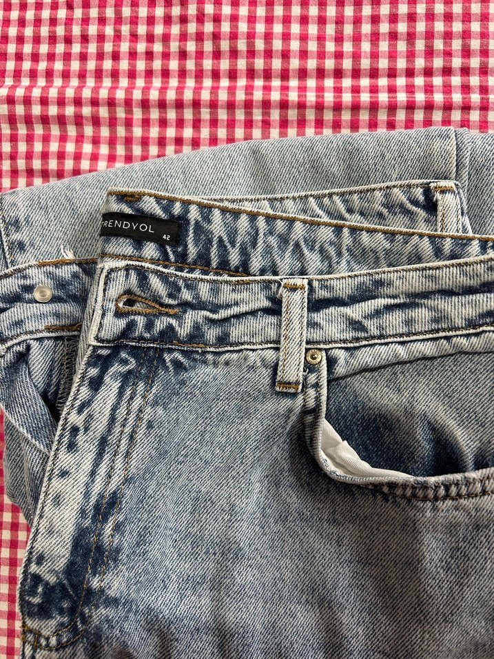 Gri Mavi Bağlama Desenli Salaş Kadın Kot - Görsel 3