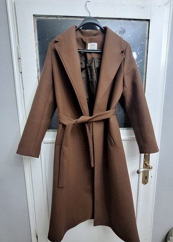 Kahverengi Süet Kemerli Kadın Uzun Kaban - Görsel 2