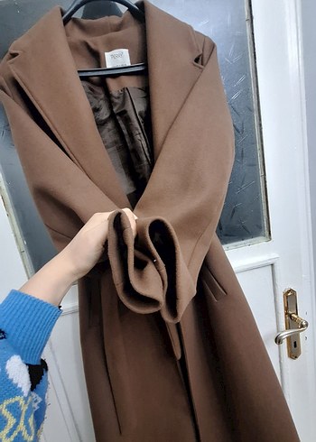 Kahverengi Süet Kemerli Kadın Uzun Kaban - Görsel 3