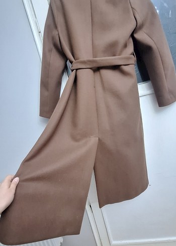 Kahverengi Süet Kemerli Kadın Uzun Kaban - Görsel 4