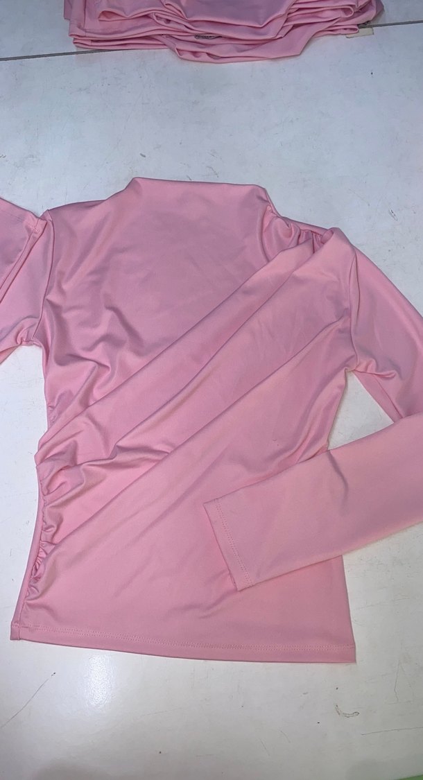 Pembe Drapeli Straplez Uzun Kollu Kadın Üst - Görsel 2