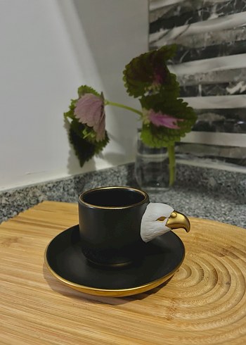 Kartal Figürlü Siyah Kahve Fincanı ve Tabağı - Görsel 2
