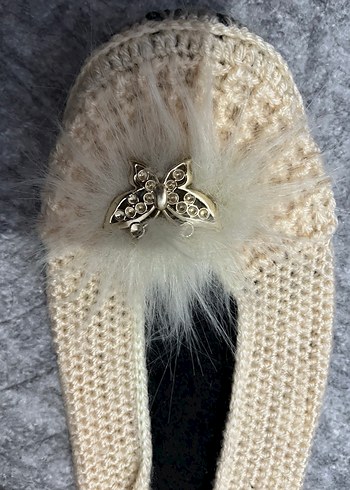 Beyaz Örgü Kadın Ev Terliği - Görsel 4