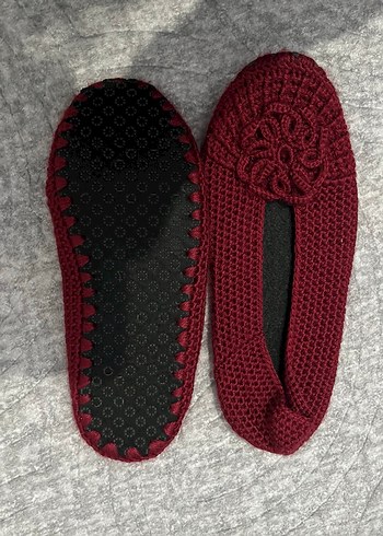 Bordo Örgü Kadın Ev Terliği - Görsel 2