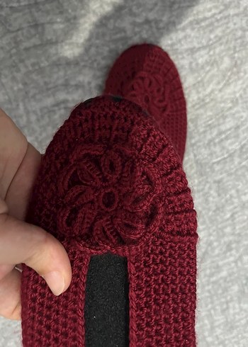 Bordo Örgü Kadın Ev Terliği - Görsel 3