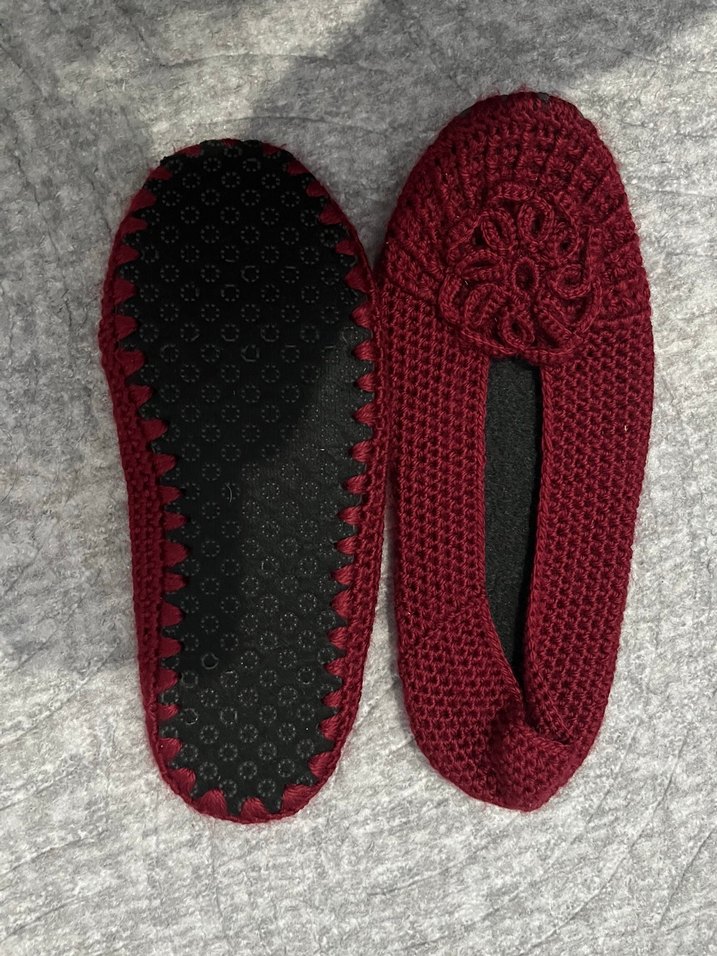 Bordo Örgü Kadın Ev Terliği - Görsel 2