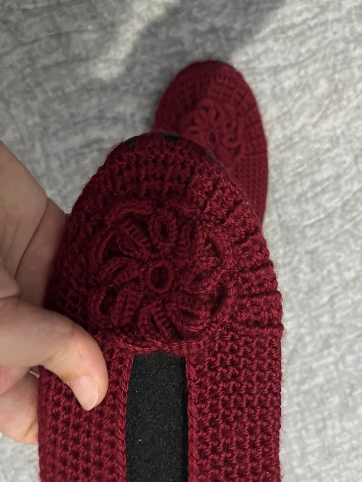 Bordo Örgü Kadın Ev Terliği - Görsel 3