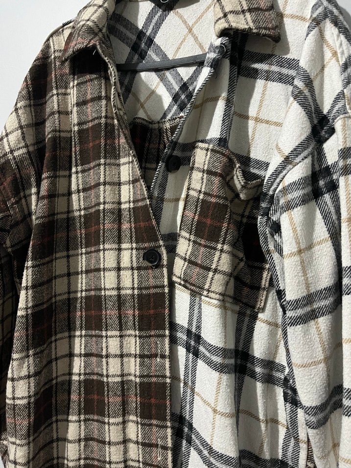 Düğmeli Kareli Kadın Gömlek - Görsel 2