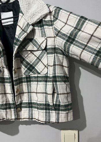 Düğmeli Ekose Desenli Gri Kadın Ceket - Görsel 2