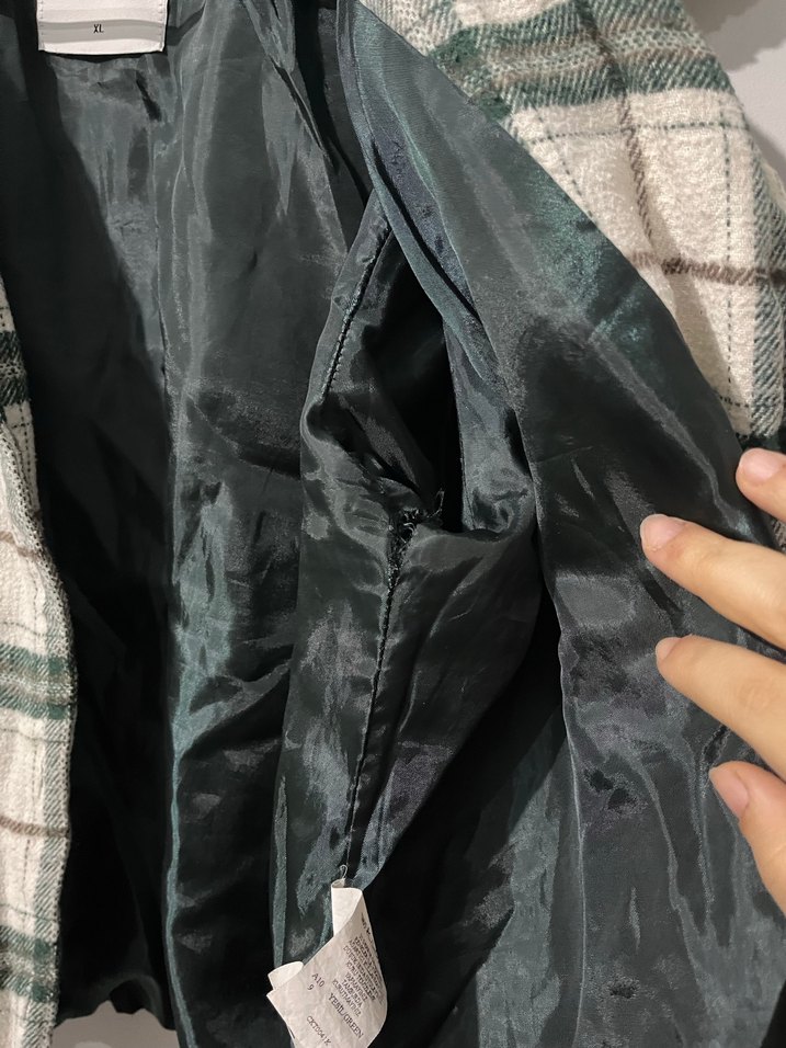 Düğmeli Ekose Desenli Gri Kadın Ceket - Görsel 5