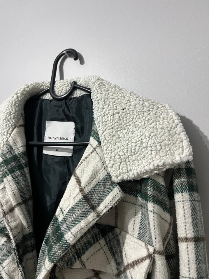 Düğmeli Ekose Desenli Gri Kadın Ceket - Görsel 4