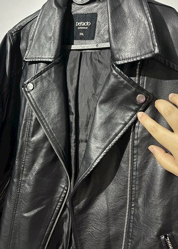 Siyah Kadın Deri Biker Ceket - Görsel 5