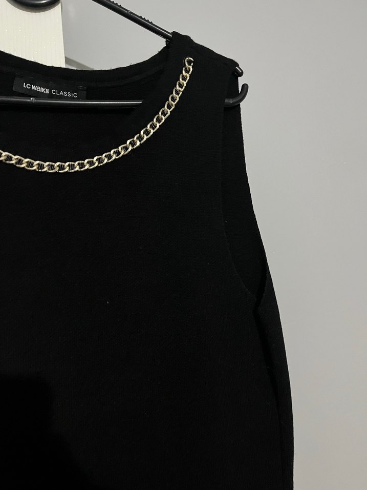 Zincir Detaylı Siyah Uzun Kadın Elbise - Görsel 3