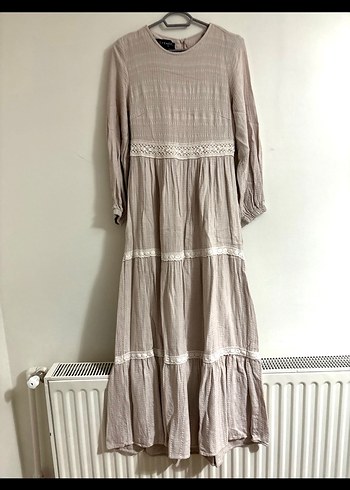 Bej Kadın Uzun Keten Elbise - Görsel 2