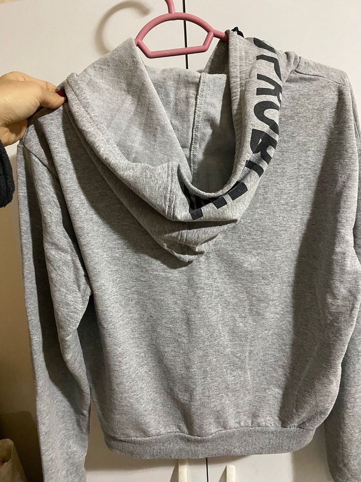 Gri Kapüşonlu Uzun Kollu Rahat Sweatshirt - Görsel 2