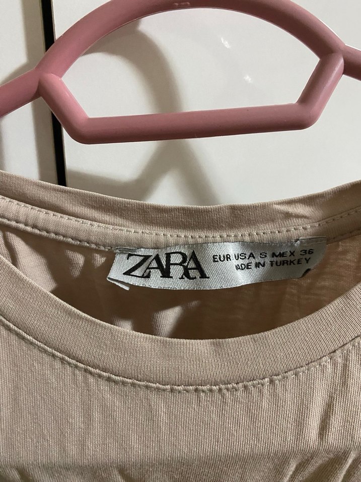 Bej Keten Kısa Kollu Kadın Tişört - Görsel 2