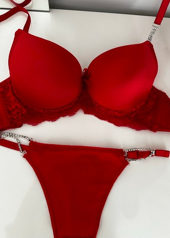 Kırmızı Glamour Sütyen ve Külot Takımı - Görsel 2