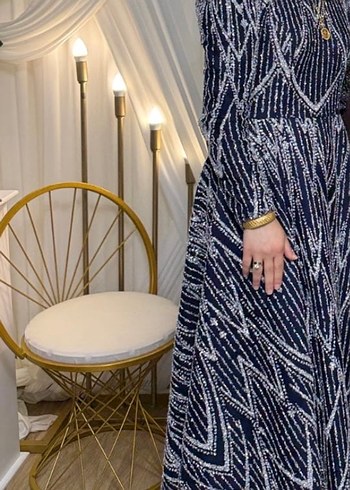 Kadın Lacivert Yılan Desenli Uzun Abiye Elbise - Görsel 2