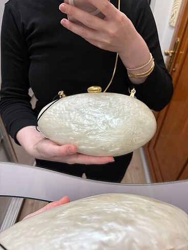Beden mango inci görünümlü clutch çanta