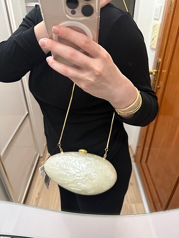 Beden beyaz Renk mango inci görünümlü clutch çanta