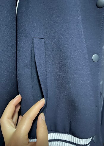 38 Beden Düğmeli Lacivert Uzun Kollu Kadın Ceket