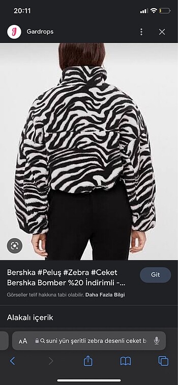 Bershka zebra desenli kürk ceket