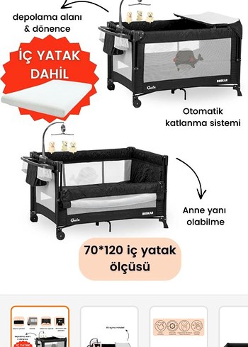 Siyah Katlanabilir Oyun Parkı ve Yatak