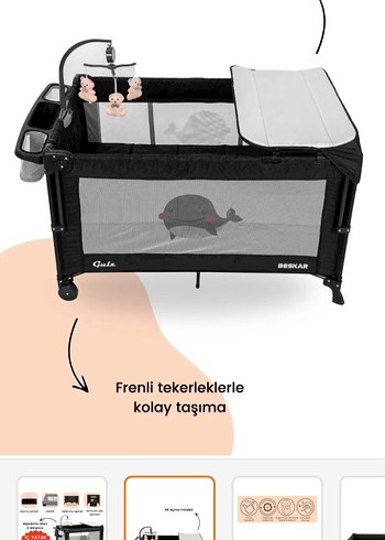 Beden Siyah Katlanabilir Oyun Parkı ve Yatak